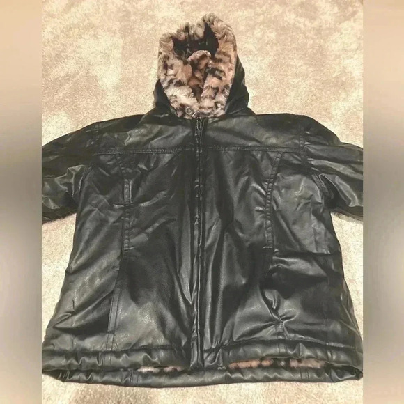 KC Collections Girls Faux Leather Jacket Coat Black Size M Reversible - Picture 2 of 9